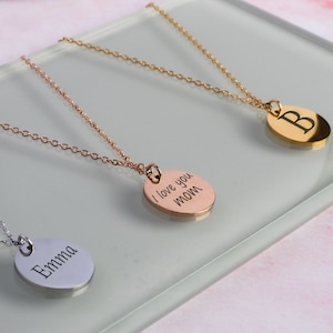 Personalized Engraved Handmade Medallion Pendant Custom Name Engraved Coin Necklace Jewelry Charm Necklace Back to College Gift Initial Disc