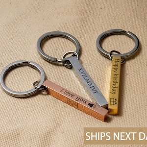 Personalized Location Coordinates 3D Keychain, Special Gift for Boyfriend 4 Sided Morse Code Jewelry Keychain Ring Custom Vertical Bar Key