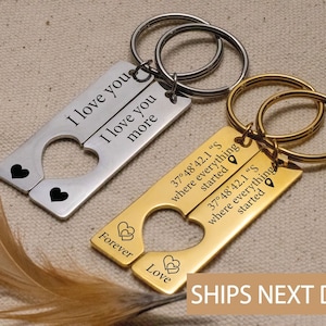 Custom Couple Heart Keychain Valentines Day Personalized Date For Boyfriend Girlfriend Matching Heart Keychains Boyfriend Couple Keychain