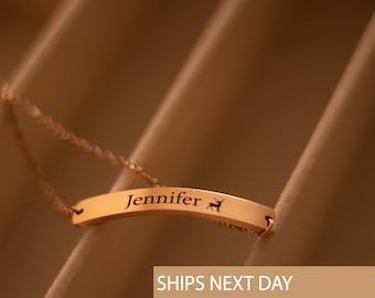 Custom Engraved Bracelet Women, Curved Slim Bar Bracelet,Handwriting Bar Bracelet, Engrave Bracelet,Script Bar, Best Friend Gift Birthday