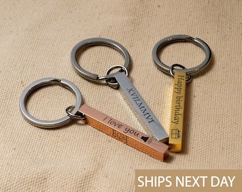 Personalized Location Coordinates 3D Keychain, Special Gift for Boyfriend 4 Sided Morse Code Jewelry Keychain Ring Custom Vertical Bar Key