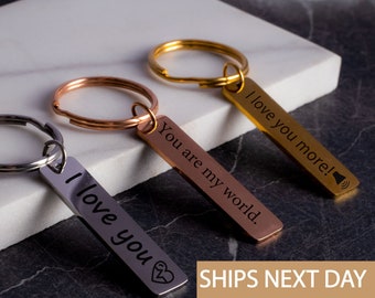 Drive Safe Keychain-Personalized Keychain-Stainless Steel keyring-Engraved Keychain-Couple Key Ring-Custom Bar Keychain-Key Fob-Dad Gift