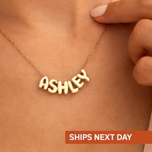 Personalized Bubble Name Necklace 3D Balloon Letter Style, Custom Initial Gold Pendant Dainty Personalized Jewelry Christmas Gift for Her