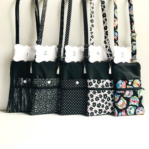 Cotton crossbody cell phone pouches, cell phone pouches with adjustable strap,black and white cell phone pouches, cell phone carriers