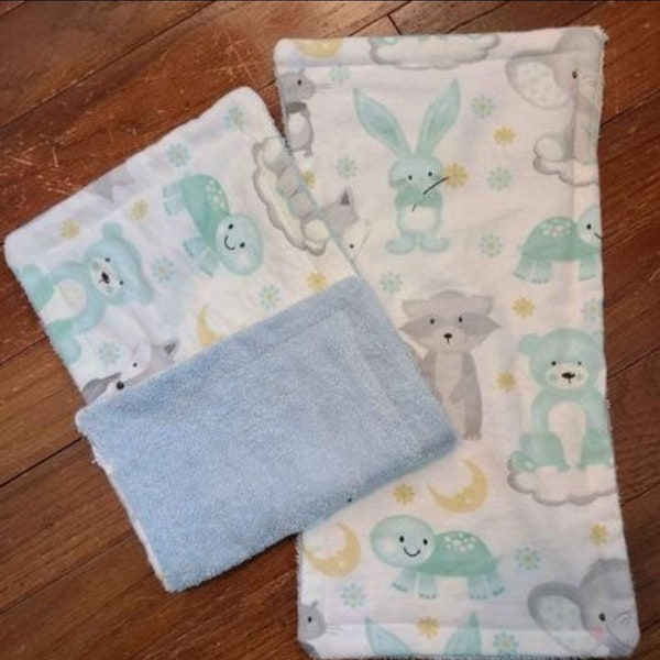 Handmade Burp Cloths - made for baby showers, baby gifts, and new parents - soft flannel and absorbent towel backing - choose your design