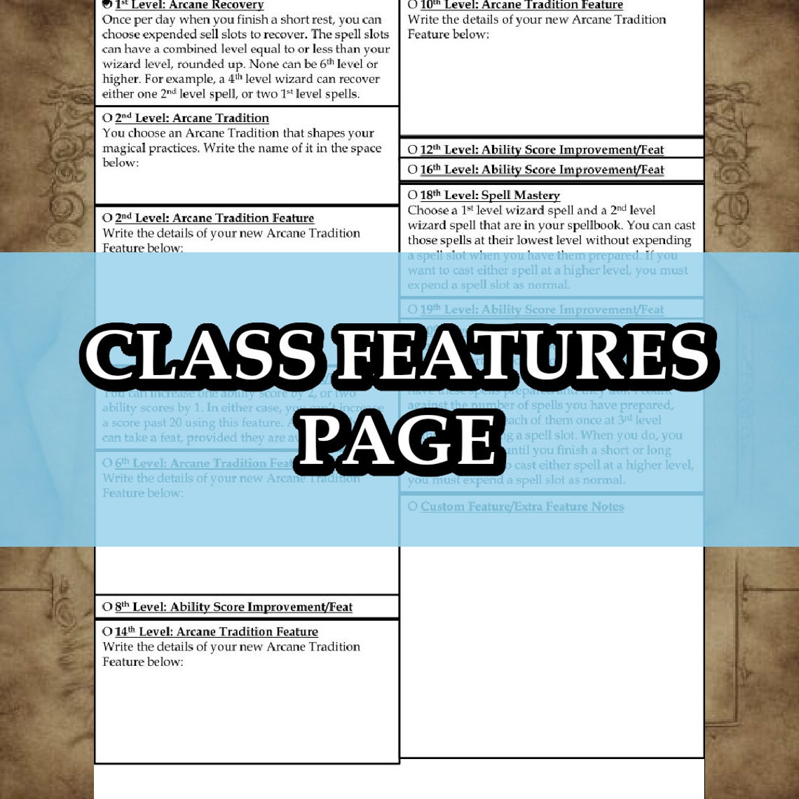 Printable Dnd 5e Wizard Class Character Sheet Fifth Edition D&amp;D - Etsy