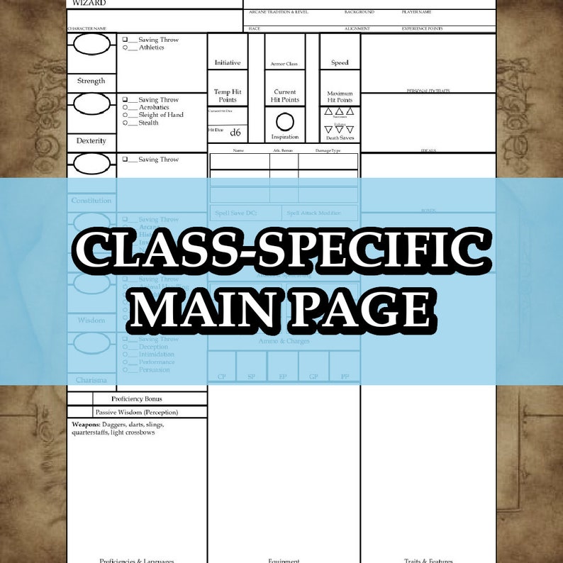 Printable Dnd 5e Wizard Class Character Sheet Fifth Edition D&amp;D - Etsy