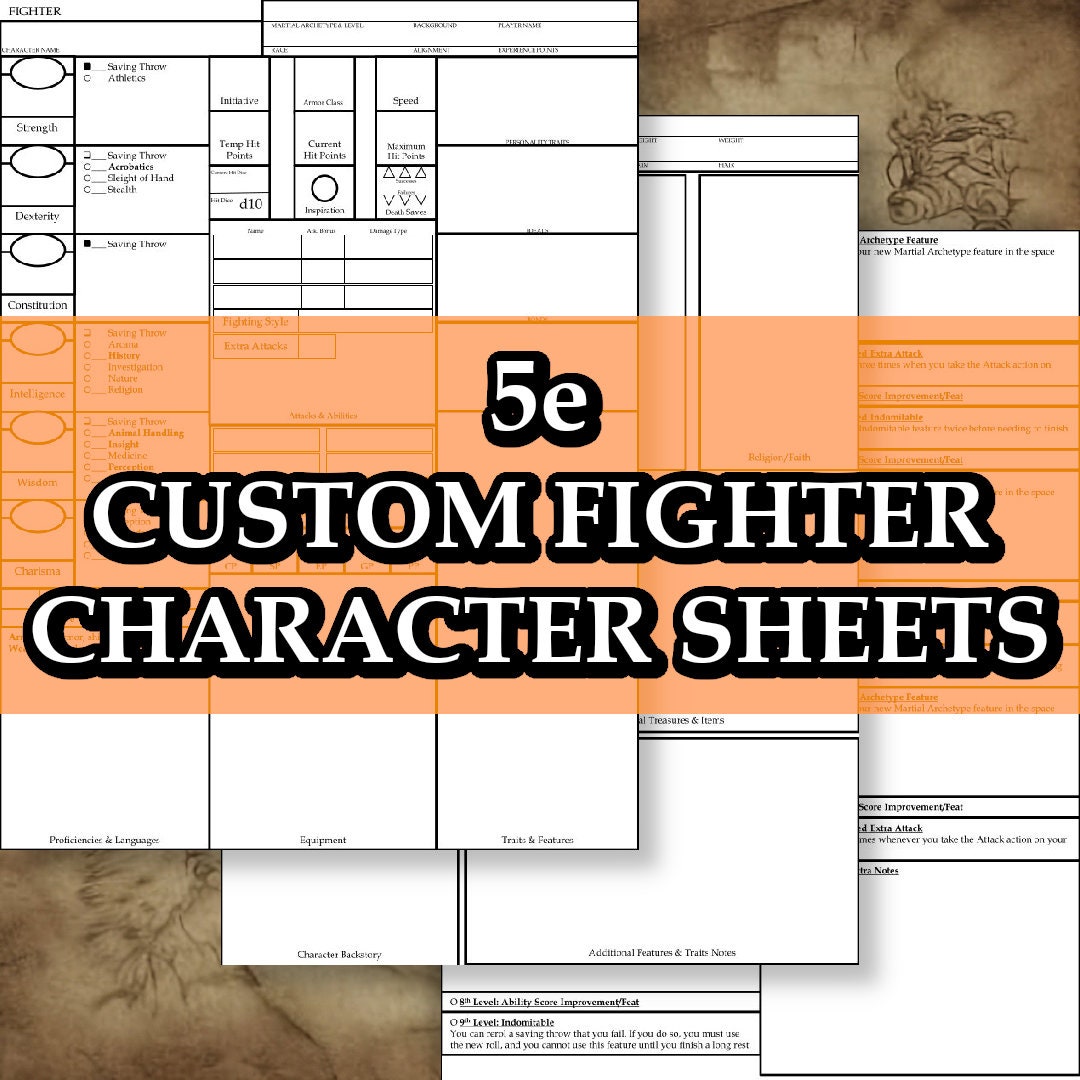 Printable Dnd 5e Fighter Class Character Sheet Fifth Edition D&amp;D - Etsy