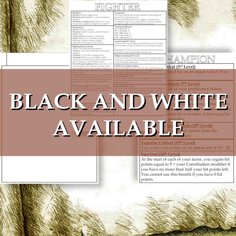 Dnd 5e Fighter Class Reference Sheet - Etsy