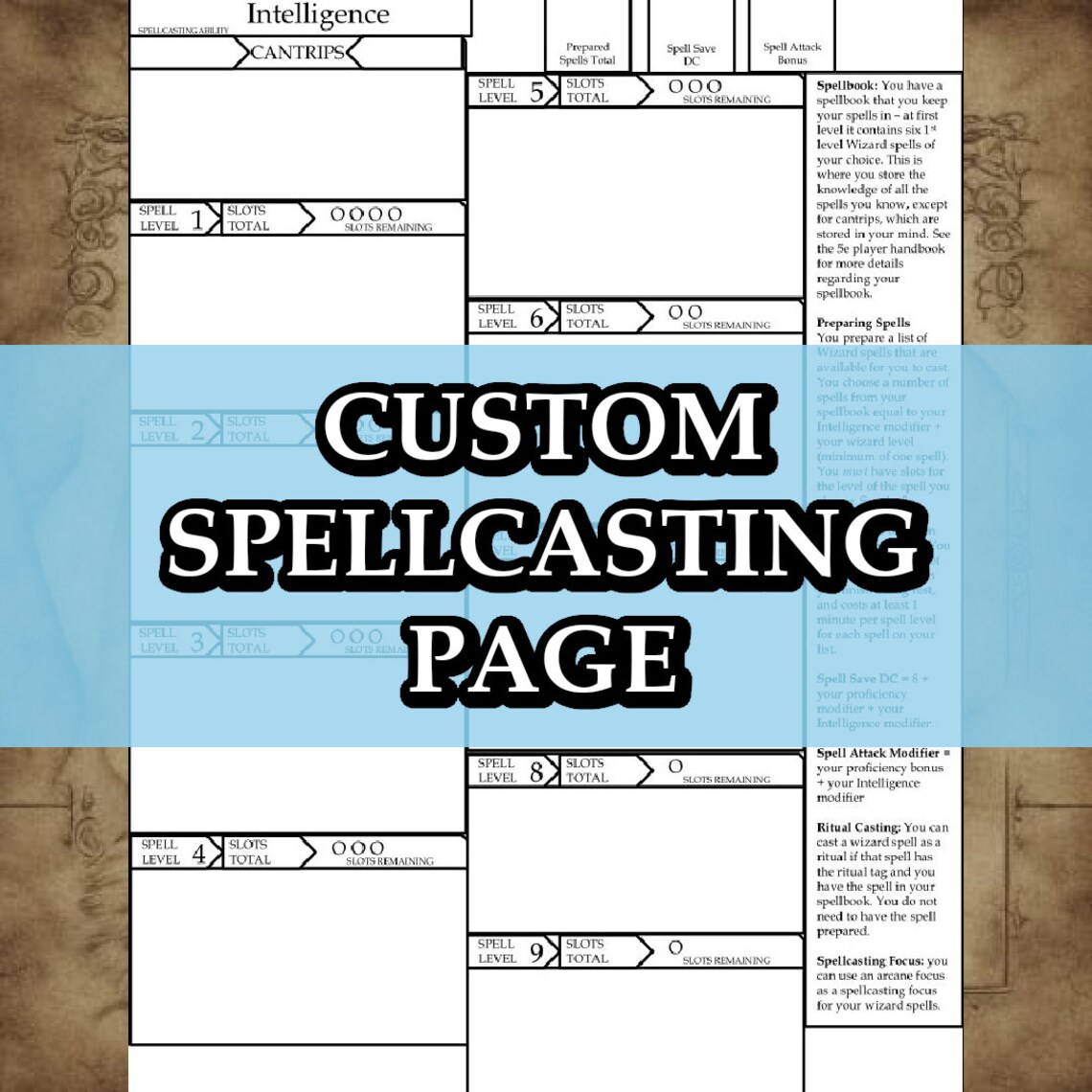 Printable Dnd 5e Wizard Class Character Sheet Fifth Edition D&amp;D - Etsy