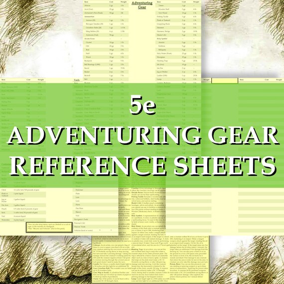 D&D 5e Adventuring Gear Items Reference Sheets Etsy
