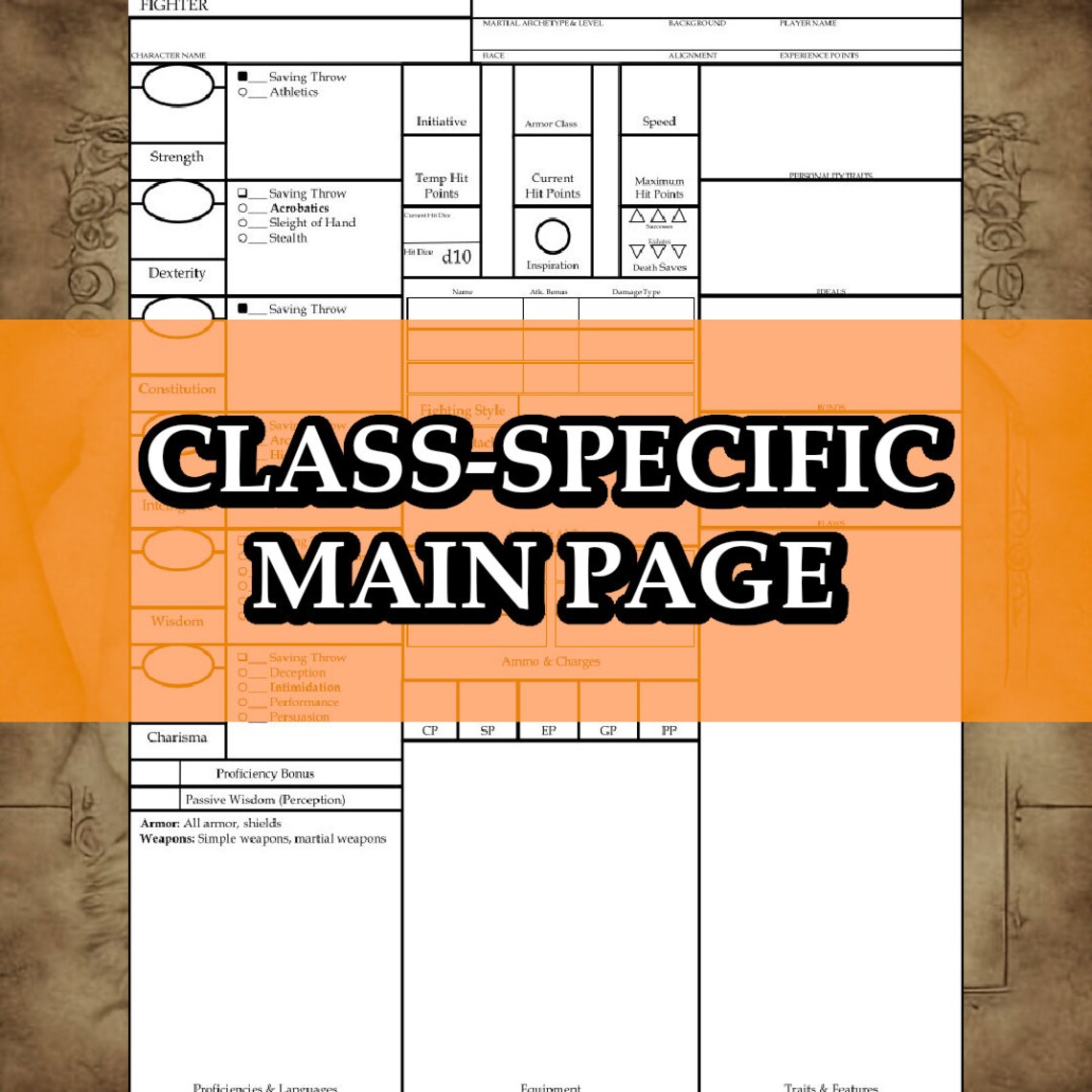 Printable Dnd 5e Fighter Class Character Sheet Fifth Edition D&amp;D - Etsy