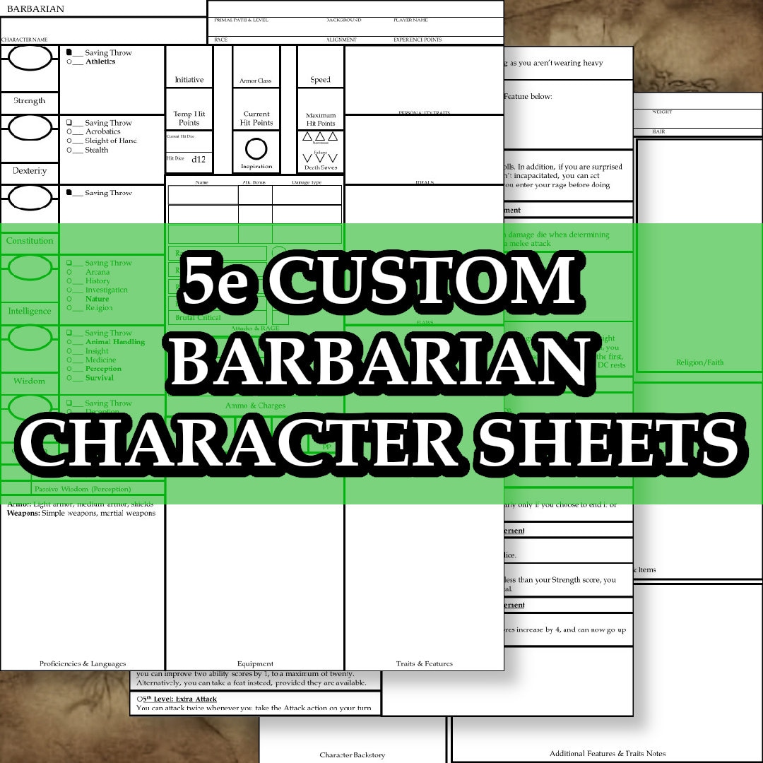 Printable Dnd 5e Barbarian Class Character Sheet Fifth Edition D&amp;D - Etsy