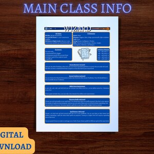 D&amp;D 5e Wizard Class Reference Sheets Dungeons and Dragons Fifth Edition ...