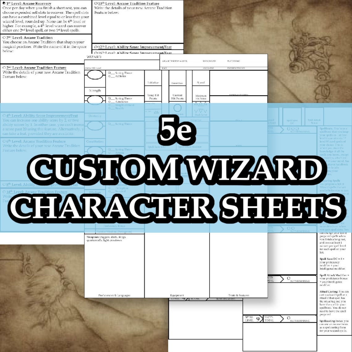Printable Dnd 5e Wizard Class Character Sheet Fifth Edition D&amp;D - Etsy