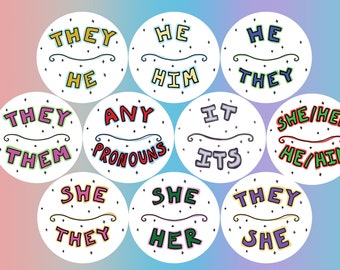 Pronoun buttons: She/Her, She/They, They/She, He/Him, He/They, They/He, They/Them, It/Its, She/Her+He/Him, Any Pronouns, Customizable