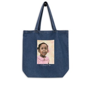 Organic Denim Tote Bag with Original Portrait Painting Artwork - &quot;A Glimpse of Hope&quot;