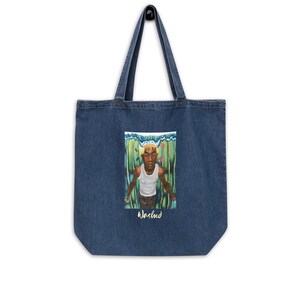 Organic Denim Tote Bag with Original Portrait Painting Artwork - &quot;Washed&quot;