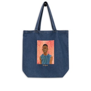 Organic Denim Tote Bag with Original Portrait Painting Artwork - &quot;Set Apart&quot;