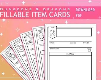 Blank Illustrated PDF Item Cards for Dungeons and Dragons 5th Edition | Form Fillable
