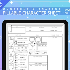 Illustrated PDF Character Sheets for Dungeons and Dragons 5th Edition | Printable, Form Fillable, DnD, D&D, 5e, ttrpg, dnd gifts