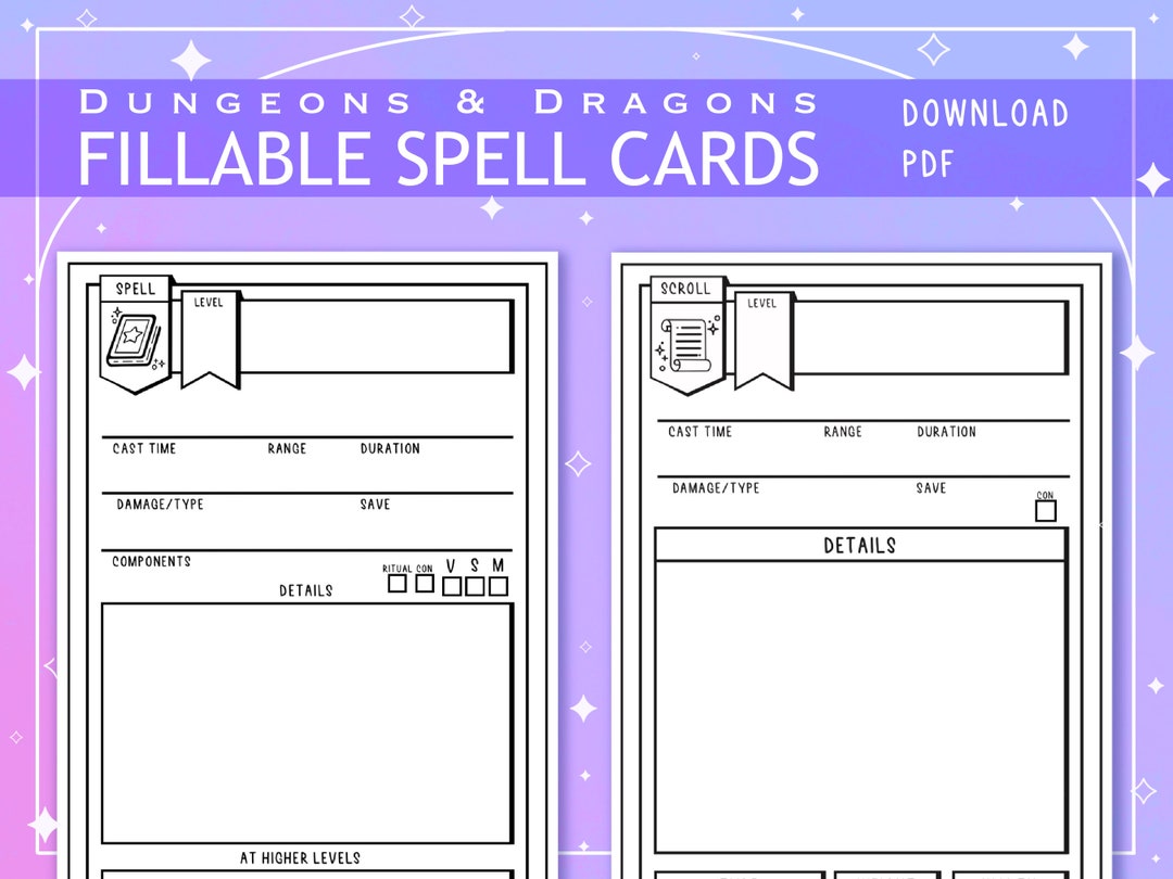 Blank Illustrated PDF Spell and Scroll Cards for Dungeons and Dragons Blank Illustrated PDF Spell and Scroll Cards for Dungeons and Dragons