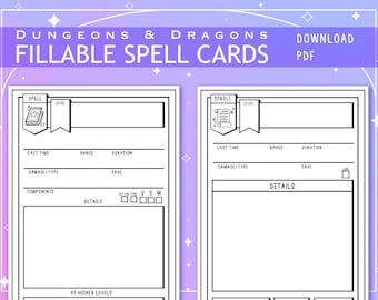 Lege geïllustreerde PDF-spell- en scrollkaarten voor Dungeons and Dragons 5e editie | Formulier invulbaar