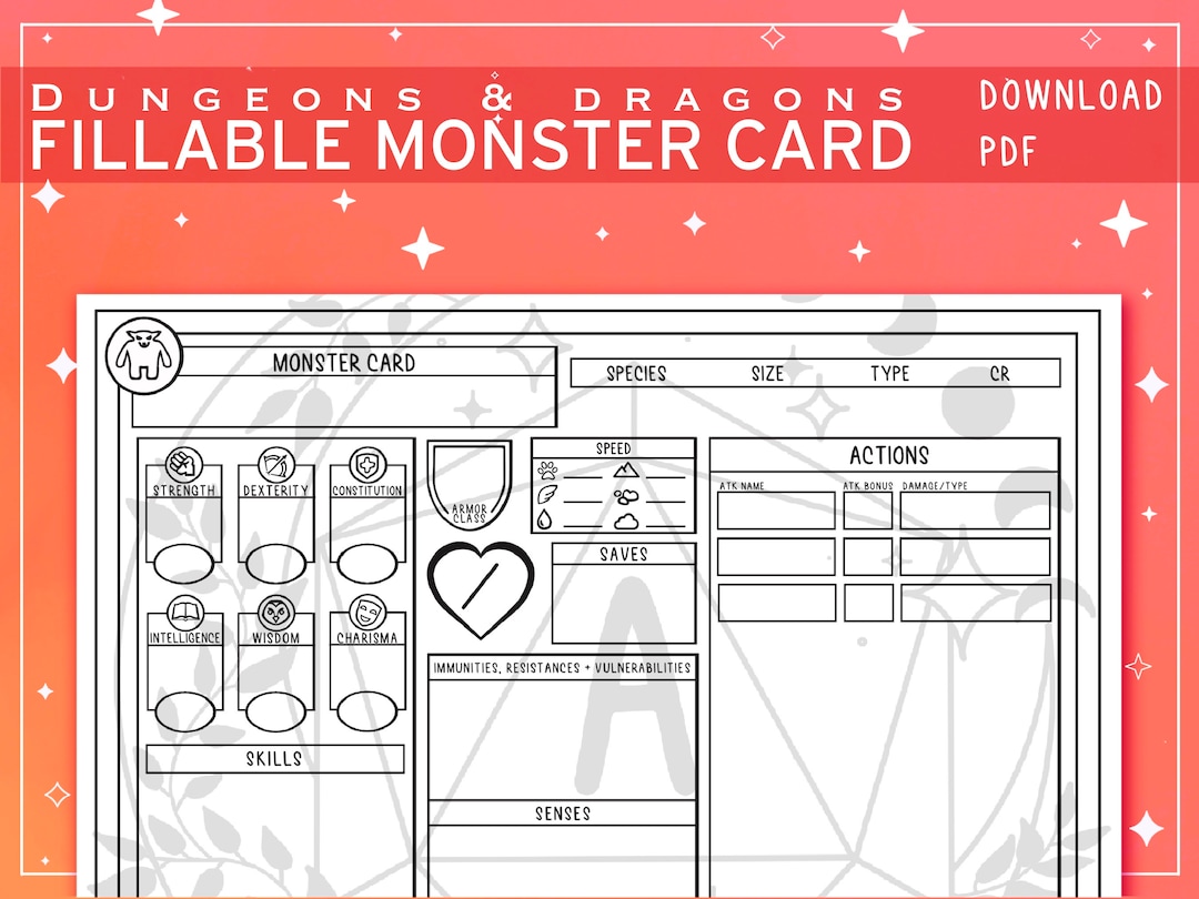 Illustrated PDF Monster Card for Dungeons and Dragons 5th Edition ...