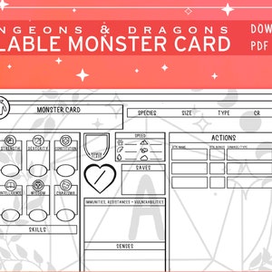 Geïllustreerde pdf-monsterkaart voor Dungeons and Dragons 5e editie | Invulbaar formulier