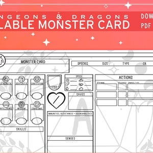 Illustrated PDF Monster Card for Dungeons and Dragons 5th Edition | Form Fillable