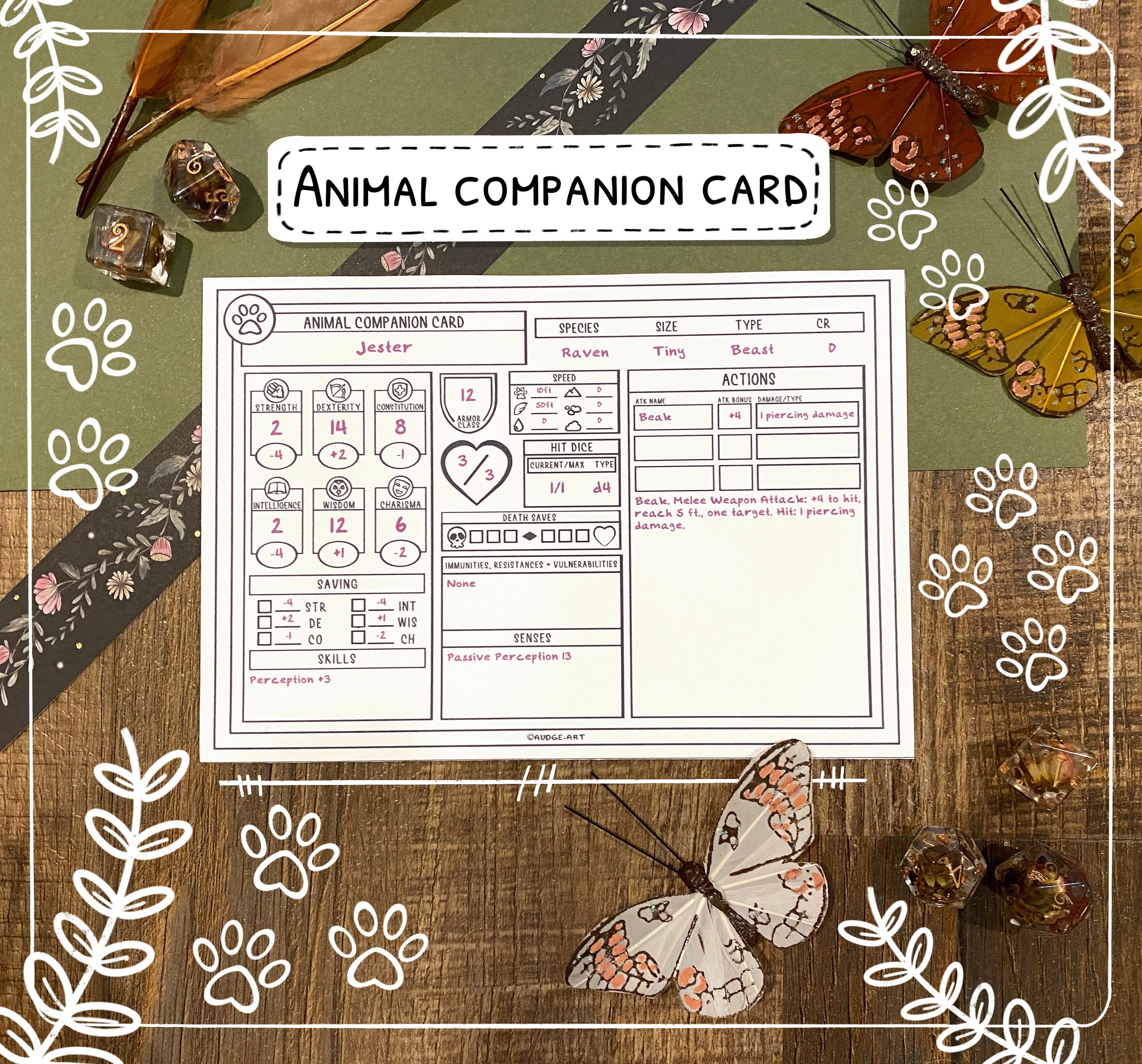 Illustrated PDF Animal Companion Card for Dungeons and Dragons Etsy