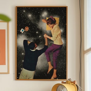 Stampa artistica "Tu ed io" / Poster collage surreale degli anni '50 con amanti dello spazio cosmico retrò