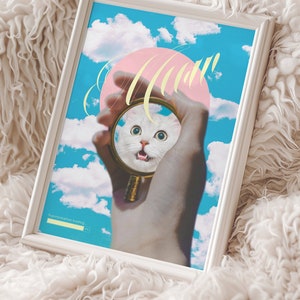Meow - Cat Transformation Art Print | Typography Graphic Surreal Design Trippy Collage Art