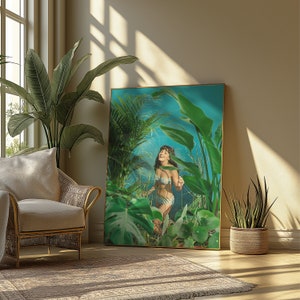 Jane im Dschungel Kunstdruck | Crazy Plant Lady Zimmerpflanze Vintage Retro Belaubtes 50er Jahre Collage Poster