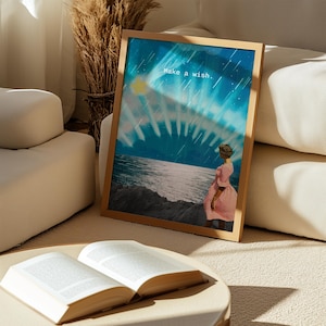 Machen Sie einen Wunsch Kunstdruck | Shooting Star Sea Horizon Sternbilder Vintage Retro Poster