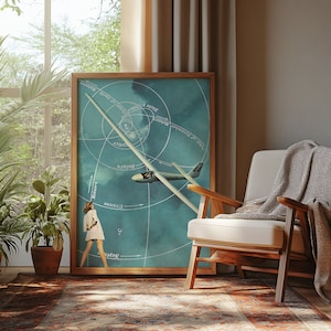 Impression d'art nostalgique | Poster vintage collage avion ciel coordonné femme rétro