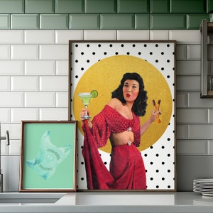 Puoi avere tutto (Margarita e Churros) Stampa artistica / Poster collage latino di cibo messicano spagnolo a pois retrò