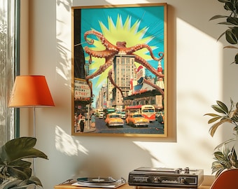 Attack of the Octopus Art Print | Vintage Times Square Collage