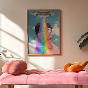 Love is Love is Love Stampa artistica / Poster vintage di fantascienza UFO con bacio femminile LGBTQ+