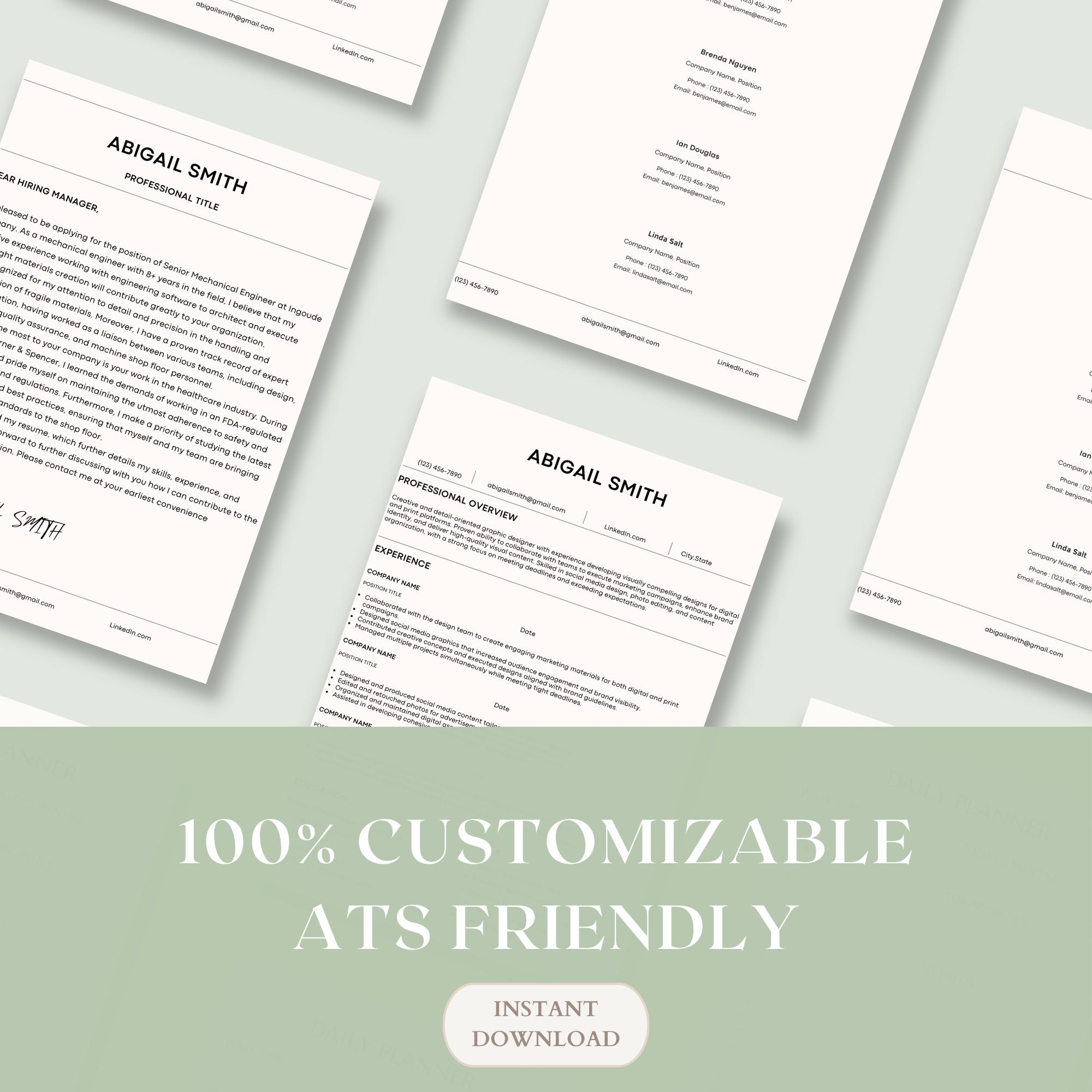 ATS Resume Template Canva | Professional Editable Resume With Cover ...