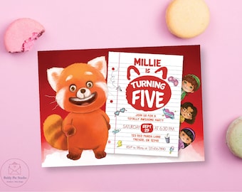 Turning Red Birthday Invitation | Mei Mei Lee | Red Panda Birthday Party | 4Town | Notebook | Digital Invite | Template | Customized For You