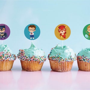 Comic Book Superhero Cupcake Toppers | Superhero Party | Cupcake Decor | Birthday Party | 2 Inch Circle Cupcake Topper |  Instant Download