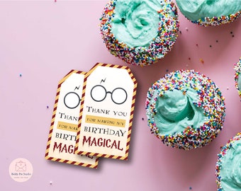 Wizard Boy Thank You Tags | Magical Favor Tags | Wizard Glasses  | Birthday | Chosen One | 2x3.5 Inch Party Favor Tags | Instant Download