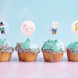 Alice in Wonderland Cupcake Toppers | Onederland | Cheshire | Mad Hatter | White Rabbit | 2 Inch Circle Cupcake Topper |  Instant Download