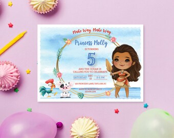 Invitación de Moana / Invitación de cumpleaños de Moana / Hei Hei / Pua / Invitación de cumpleaños de princesa / Invitación digital / Plantilla / Personalizado para usted