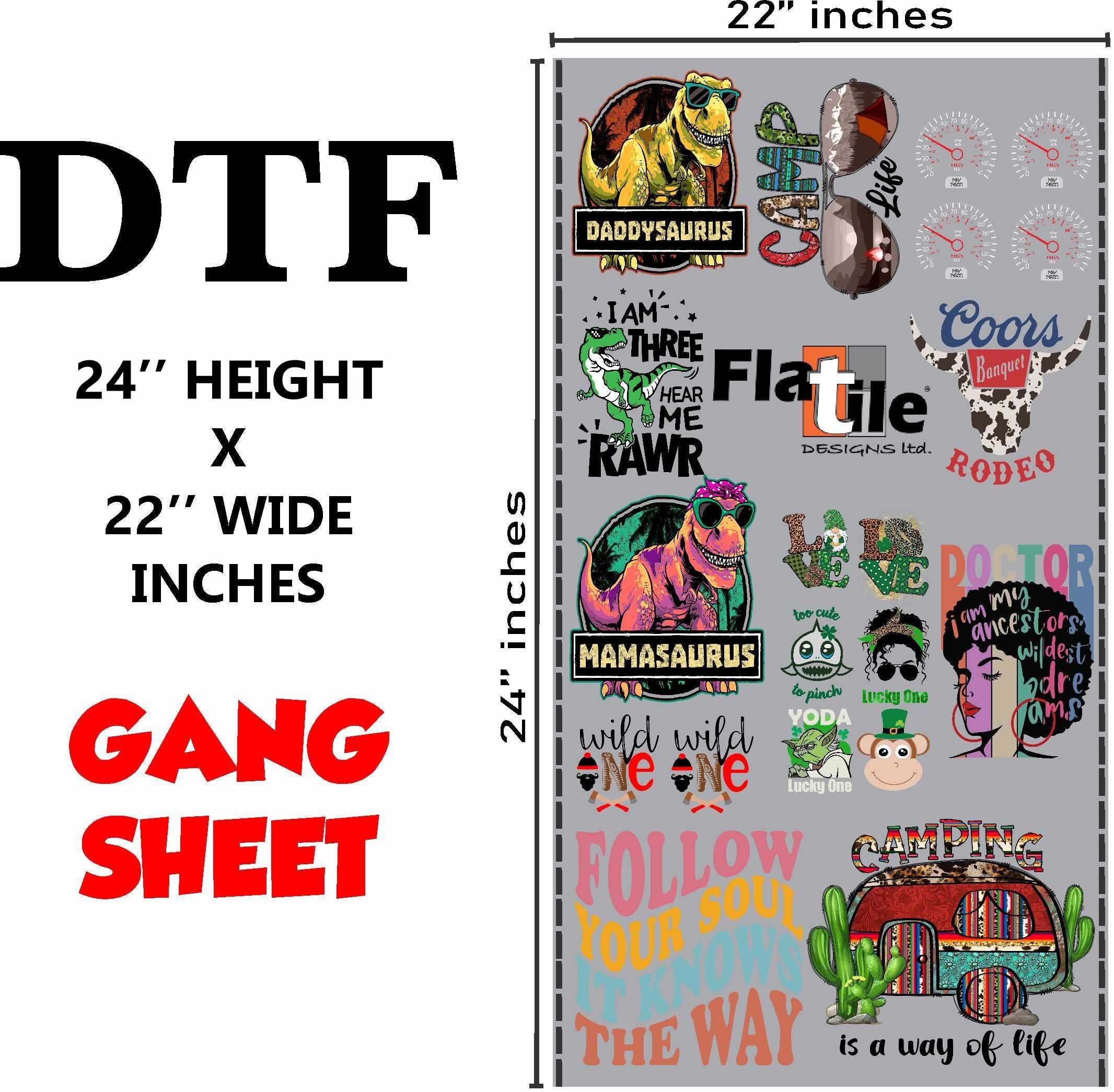 DTF Gang Sheet Full Color, Custom Bulk Order Wholesale, DTF Transfer