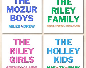 Personalized Sibling Card, Family Gift Tag, Square Card or Sticker