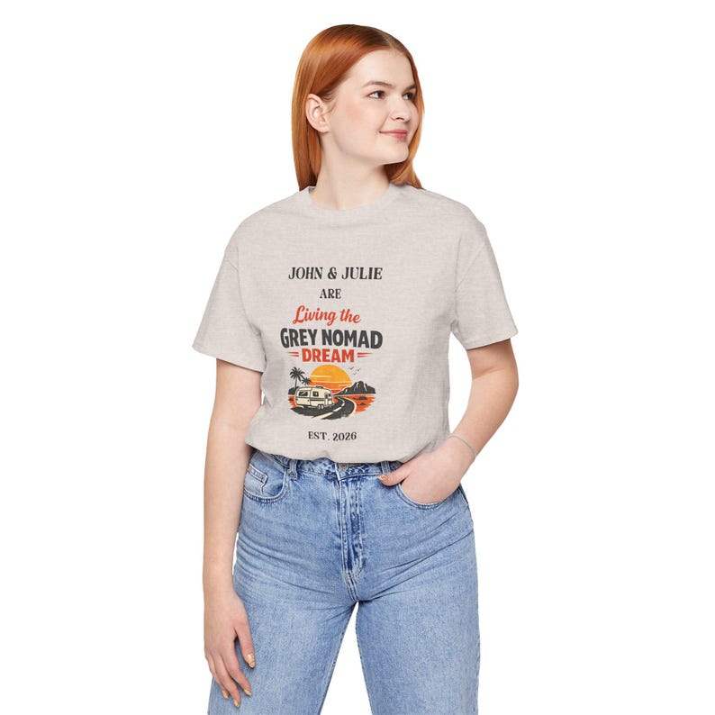 Personalized 100% Living the Grey Nomad Dream Tee | Camper Sunset RV Shirt image 3