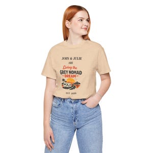 Personalized 100% Living the Grey Nomad Dream Tee | Camper Sunset RV Shirt image 4