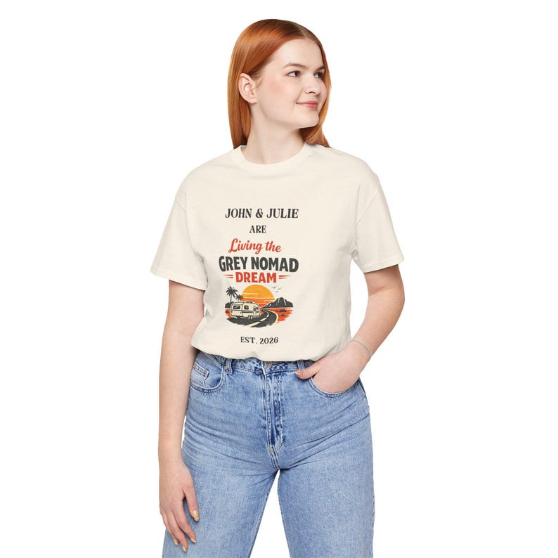Personalized 100% Living the Grey Nomad Dream Tee | Camper Sunset RV Shirt image 5